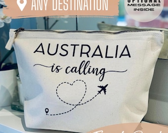 Australia is Calling Travel Bag | Personalised Destination Pouch | Custom Any Location | Travel Essentials Bag | Holiday Gift for Travellers