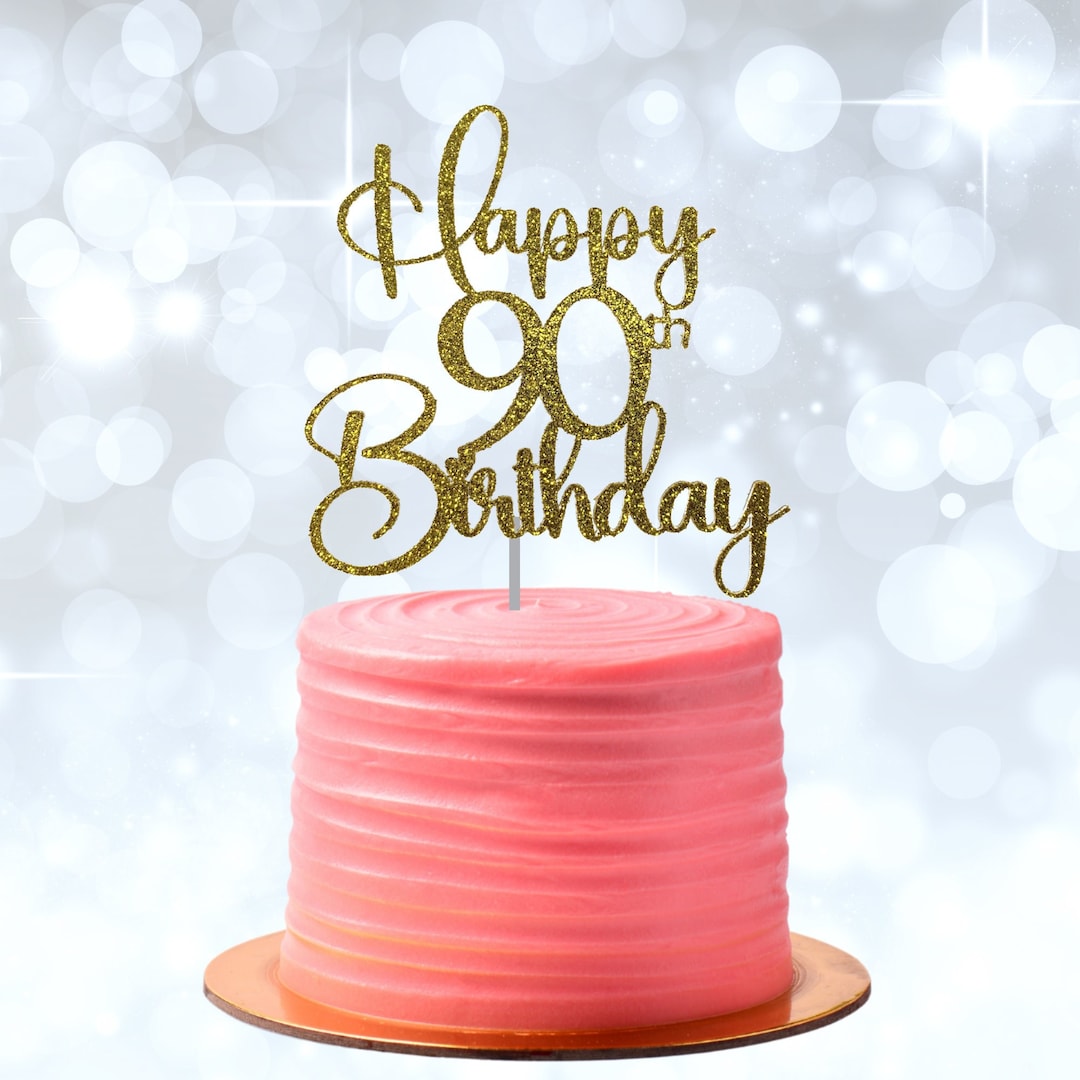 Gold Happy 90th Birthday Cake Topper Age Cake Double Sided Etsy UK