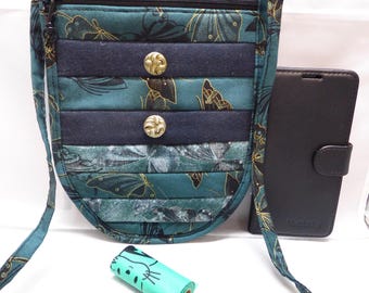Bolso bandolera verde oscuro y negro para el teléfono, bolso para pasear al perro, bolso con estampado de mariposa, bolso para el teléfono para festivales, bolso de vacaciones, portabolsas para excrementos de perro