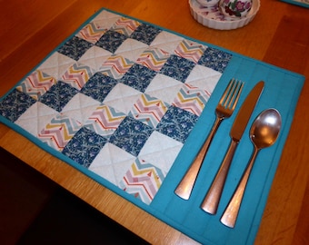 Manteles individuales acolchados a cuadros azules (juego de 2), manteles individuales a cuadros azules, regalo para un nuevo hogar