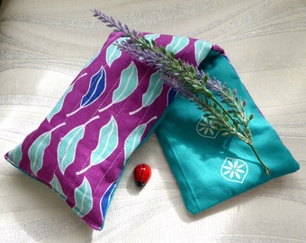 Lavender Eye Pillow: Teal Leaf Print, Aromatherapy Relaxation