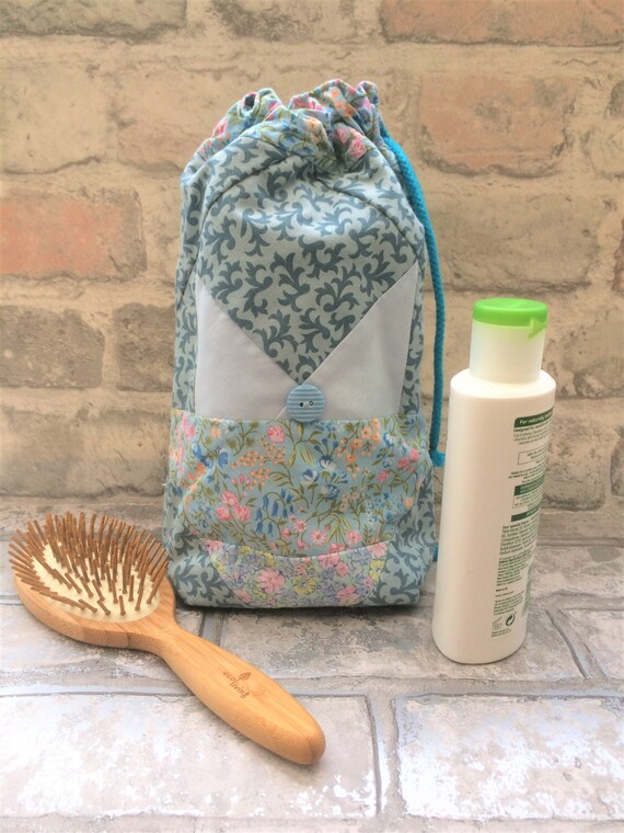 Blue Drawstring Make up Bag Blue Floral Toiletry Bag Etsy UK