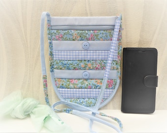 Bolso bandolera floral azul: bolso reciclado para el teléfono y el perro