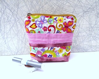 Bolsa de maquillaje reciclada con motivos florales de los años 60, neceser retro