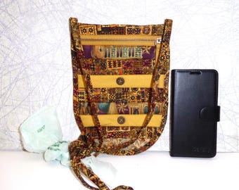 Bolso bandolera acolchado con patchwork para teléfono: bolso para pasear perros de algodón reciclado