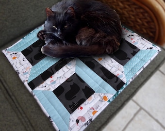 Alfombra acolchada para gatos, algodón azul y negro, protector de sofá