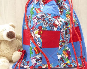 Mochila con cordón de superhéroe: mochila acolchada de algodón, para guardar juguetes y educación física