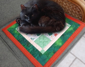Alfombra acolchada para gatos, algodón verde y naranja, protector de sofá