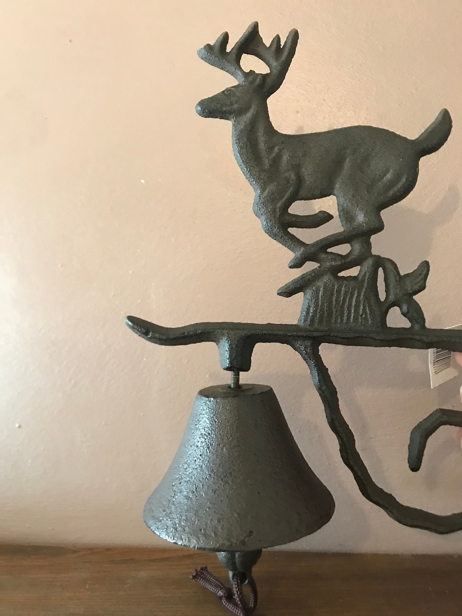 Rustic outdoor cast iron bell with running stag / deer design Etsy