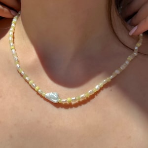 Jade Stone Necklace, Gemstone Necklace, Freshwater Pearl Necklace, Baroque Pearl, Natural Stone Necklace, gift for mom, gift for girlfriend