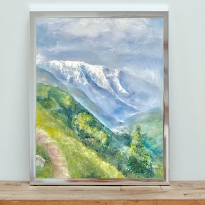 Mont Blanc, afdruk van origineel schilderij, interieur, bergen, Chamonix, cadeau, A4-formaat, Tour du Mont Blanc, TMB, duurzaam gedrukt