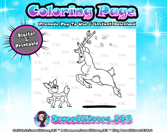 Pokémon Deerling &amp; Sawsbuck Printable/digital Coloring Page | Etsy