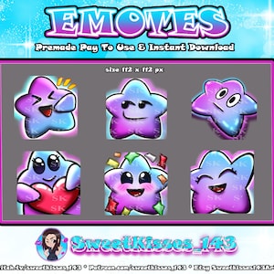 6 Twitch Star Emote Bundle Pack 1 | Instant Download | Twitch Emote Set | Star Emote Bundle | Cute Laugh Smirk Ded Love Hurray Hi | Kawaii