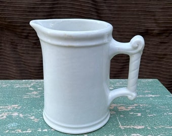 Vintage White Ironstone Milk Pitcher - One Quart Size - Rustic Farmhouse Decor
