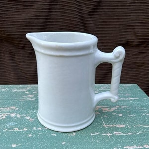 Vintage White Ironstone Milk Pitcher - One Quart Size - Rustic Farmhouse Decor
