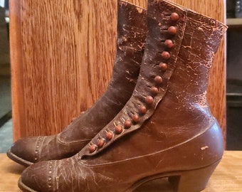 Ladies Antique Leather Boots - High Top Button Shoes - S. Bassett and Sons Lexington, KY 1890s