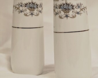 Vintage "Diane" Salt & Pepper Shakers - Floral Design with Platinum Bands Around Top and Middle - 1970s Discontinued Pattern - Fine China