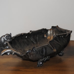 Silver Antique Nut Bowl - Table Centerpiece - Cabbage Leaf Nut Bowl with Squirrel - Early 1900s - Stamped Bottom #5532 Pairpoint Mfg