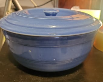 Vintage Sevilla Blue Casserole Crock Bowl with Knob Handled Lid
