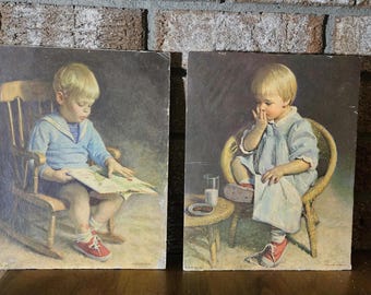 Gary and Gretchen Vintage Prints by James J. Ingwersen - 8 x 10 Unframed Prints from 1950s - Unique Nursery/Playroom Wall Hangings