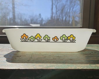 Vintage Fire King Summerfield Flowers Pyrex Baking Loaf Pan - 1 Quart Baking Dish