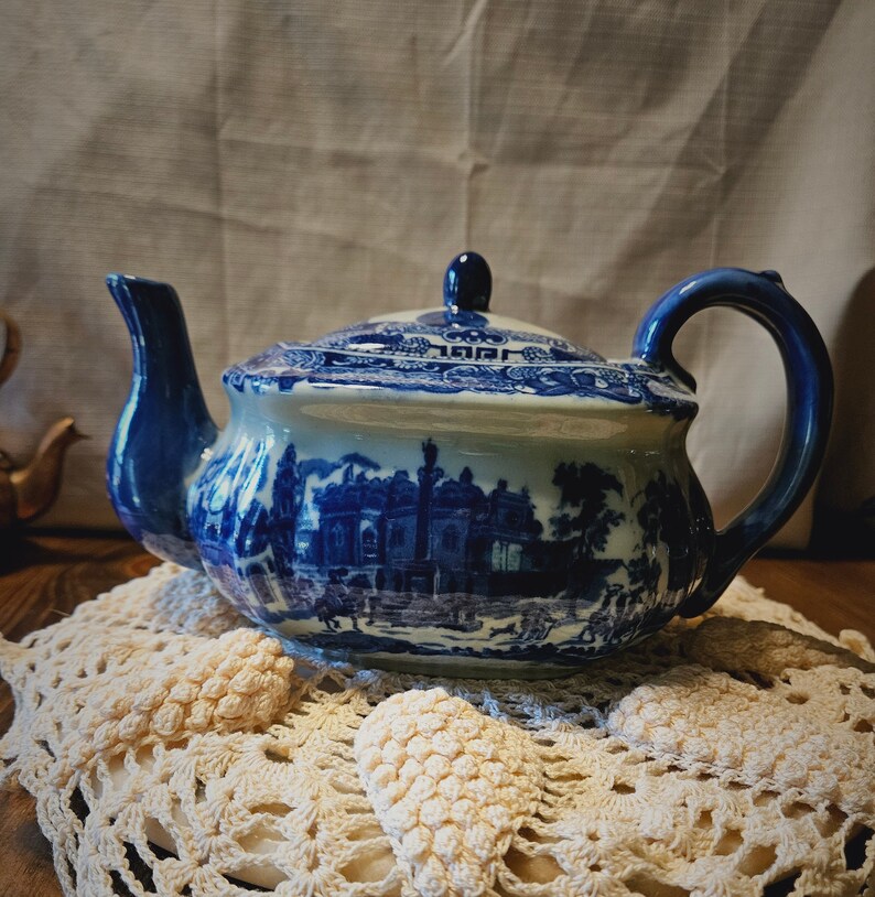Flow Blue Teapot Ironstone Victoria Ware Etsy