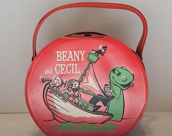 Beany and Cecil Vintage Vinyl Round Purse Style - 1961 - Lunchbox Tote