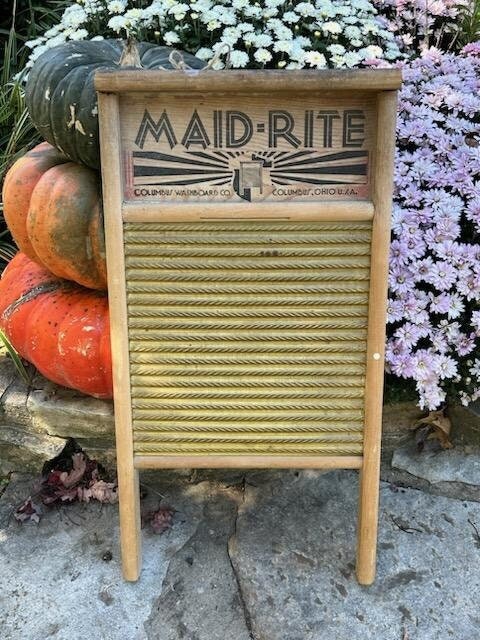 Vintage Maid-Rite Aluminum and Wood Washboard
