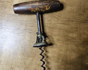 Vintage Wine Corkscrew with Wooden Handle - Bell Cap Lift - Early 1900s