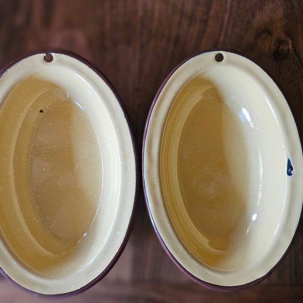 Yellow Speckled Enamelware Oval Shaped Bowls