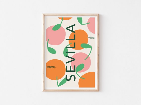 seville printable wall art | sevilla travel print | seville spain travel poster digital download | mid century modern art print