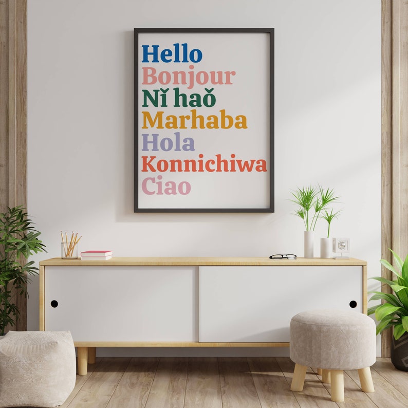Hello in Different Languages Print Entryway Typography Etsy