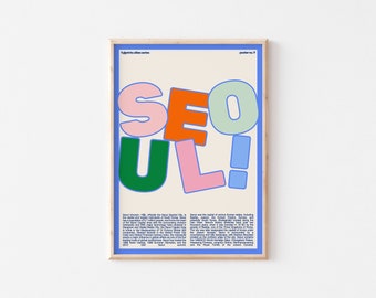 art mural imprimable de Séoul | imprimé coréen coloré imprimable | affiche de voyage en Corée du Sud téléchargement numérique | impression d’art moderne du milieu du siècle