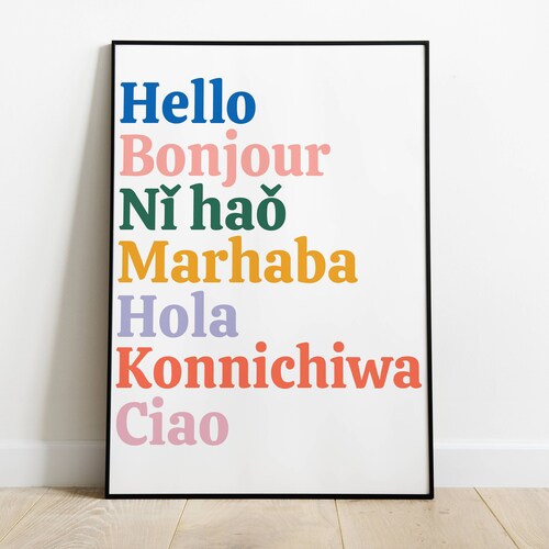 Hello in Different Languages Print Entryway Typography - Etsy