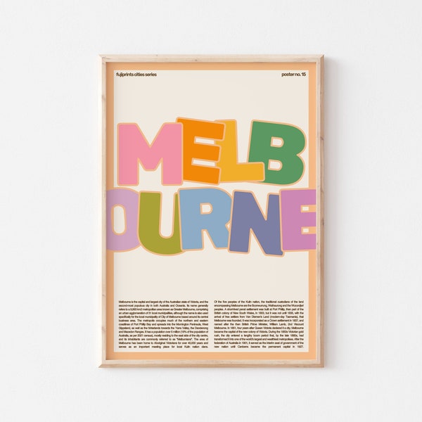 melbourne printable wall art | printable colorful melbourne print | australia travel poster digital download | mid century modern art print