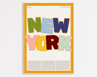 Art mural imprimable de New York | Impression colorée imprimable de NYC | NYC Travel Poster Téléchargement numérique | Impression d’art moderne du milieu du siècle