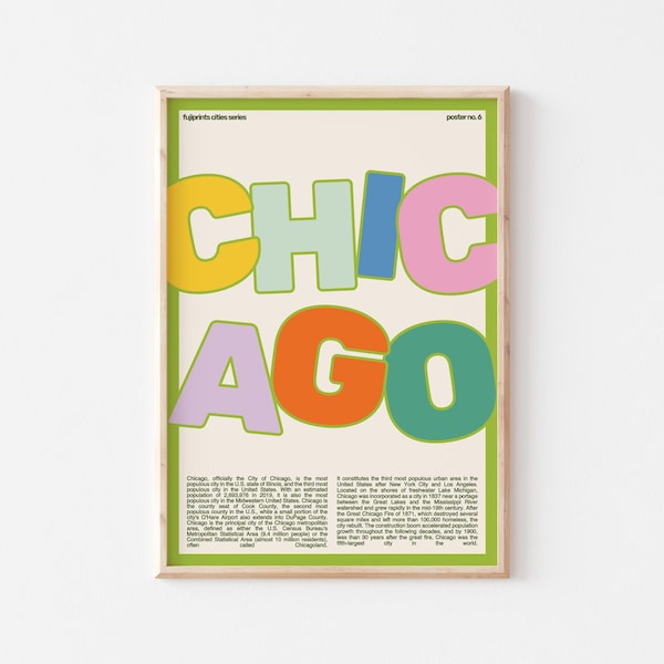 chicago printable wall art | printable colorful chicago print | chicago travel poster digital download | mid century modern art print