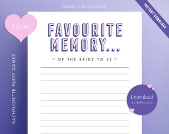 ¡El recuerdo favorito de la novia será el juego de despedida de soltera, juego de despedida de soltera! ¡Juego de bodas con clase, imprimible! Juego divertido PDF Descarga instantánea