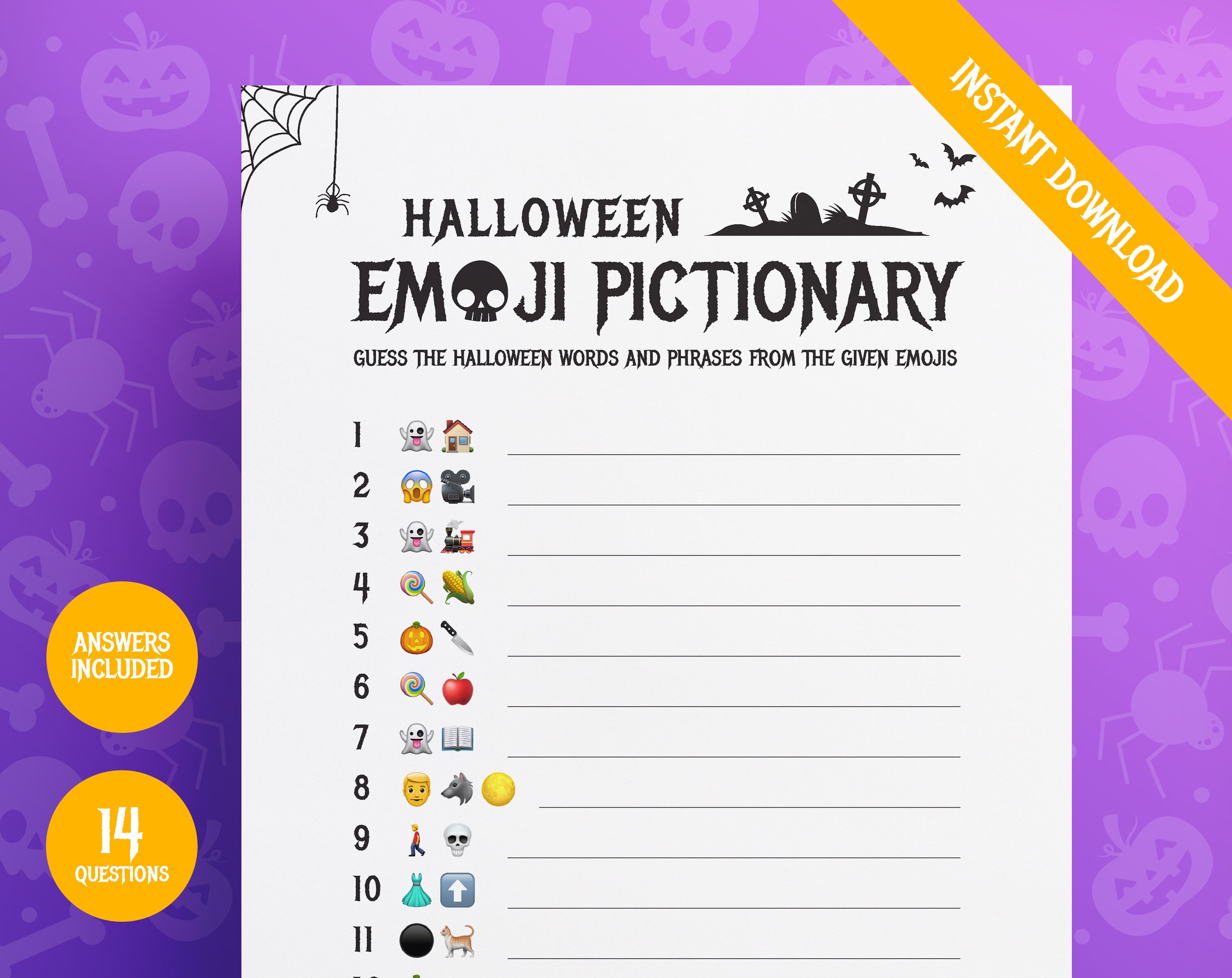 Halloween Emoji Pictionary Quiz Halloween Activity Printables Emoji