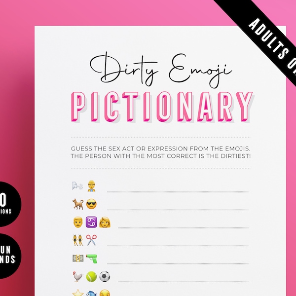 Dirty Emoji Game, Emoji Pictionary, Printable Bridal Games, Bachelorette Party Game, Bachelorette Game Idea, Hen Party Games, Printable