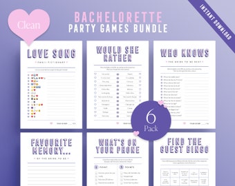 Clean Bachelorette 6 Pack / Juegos imprimibles de despedida de soltera / Juegos de despedida de soltera / Juegos de despedida de soltera / Descarga instantánea / Diseño moderno