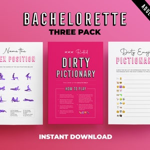 Bachelorette Party Printable Three Pack | Dirty Pictionary | Dirty Emoji Pictionary | Sex Position Game | Hen Party Instant Download | R18