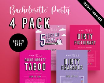 Bachelorette Party Four Pack | Taboo | Charades | Pictionary | Five Second Game | Bachelorette Party | Adults only | Instant Download