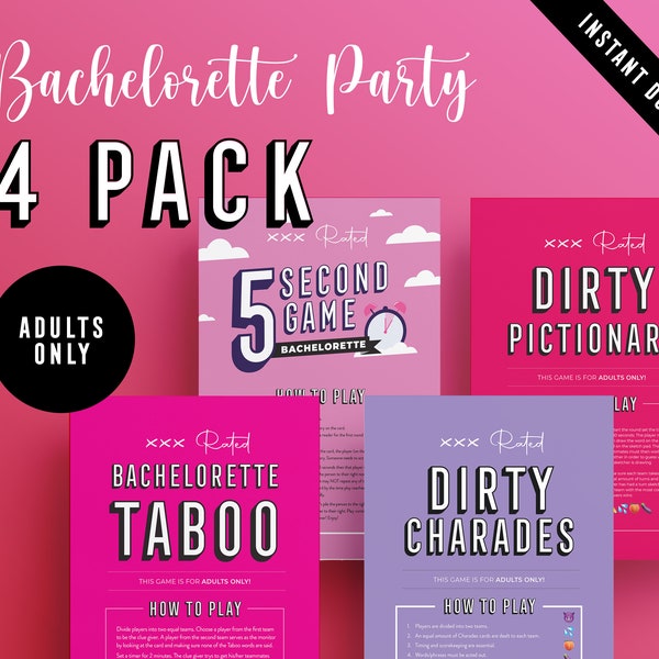 Bachelorette Party Four Pack / Taboo / Charades / Pictionary / Five Second Game / Bachelorette Party / Solo adultos / Descarga instantánea