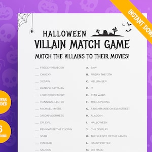 Halloween Villain Match | Halloween Activity | Printables | Halloween Party | fun game | Horror Movies | Match the Villain Instant Download