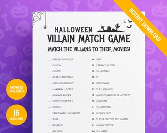 Halloween Villain Match | Halloween Activity | Printables | Halloween Party | fun game | Horror Movies | Match the Villain Instant Download