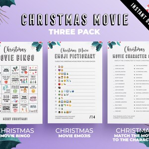 Christmas Movie Three Pack | Christmas Movie Emoji Pictionary | Christmas Movie Bingo | Match the Character to the Christmas film | Download