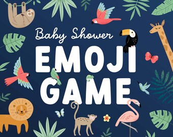 Modern Emoji Baby Shower Quiz / Powerpoint Quiz fun / Virtual Quiz / Emoji Pictionary / Baby Shower Activity / Tropical Animals Theme