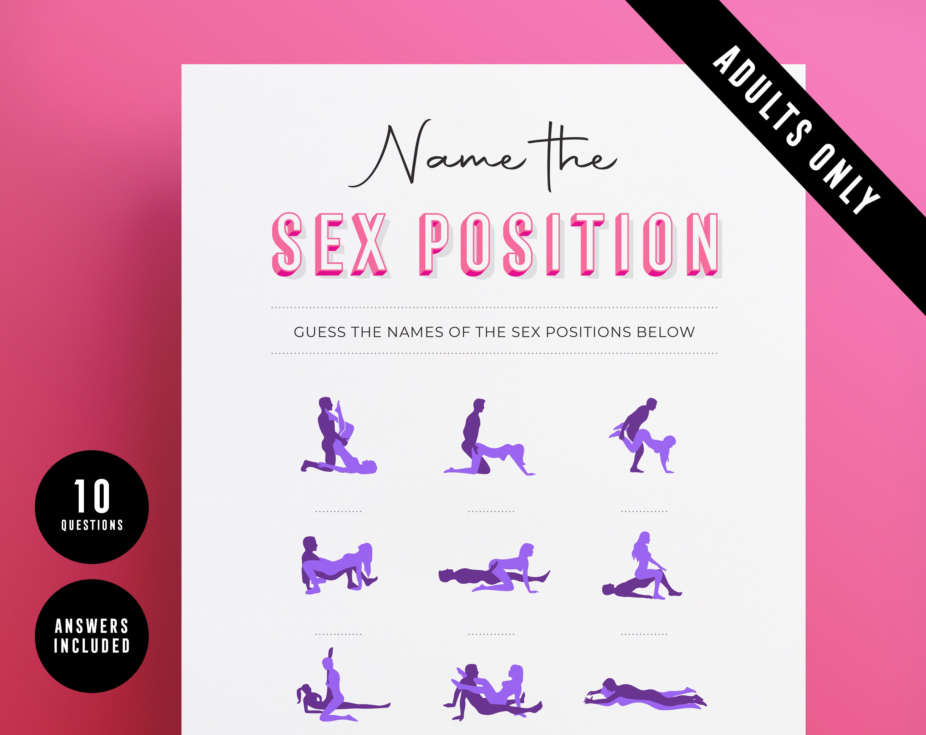 Bachelorette Party Game Printable Guess the Sex Positions