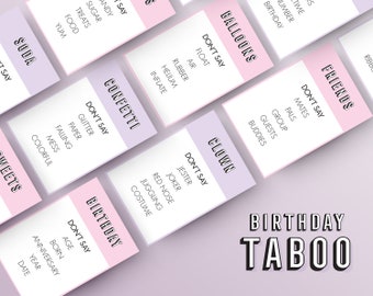 Birthday Taboo Printable Game | Birthday Party Games | Don't Say It! Birthday Games | Instant Download | Modern Design | Fun Birthday Game